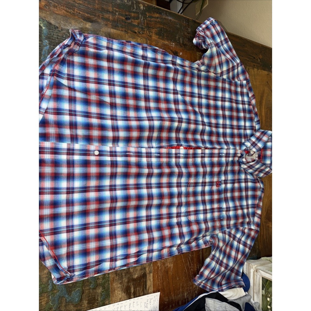 mens large panhandle slim western shirt Blue And Red  Short Sleeve Button Down